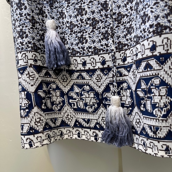 Sea NY Mosaic Patchwork Tile Geo Floral Print Ombré Tassel Silk Boho Blouse Top - Picture 7 of 11